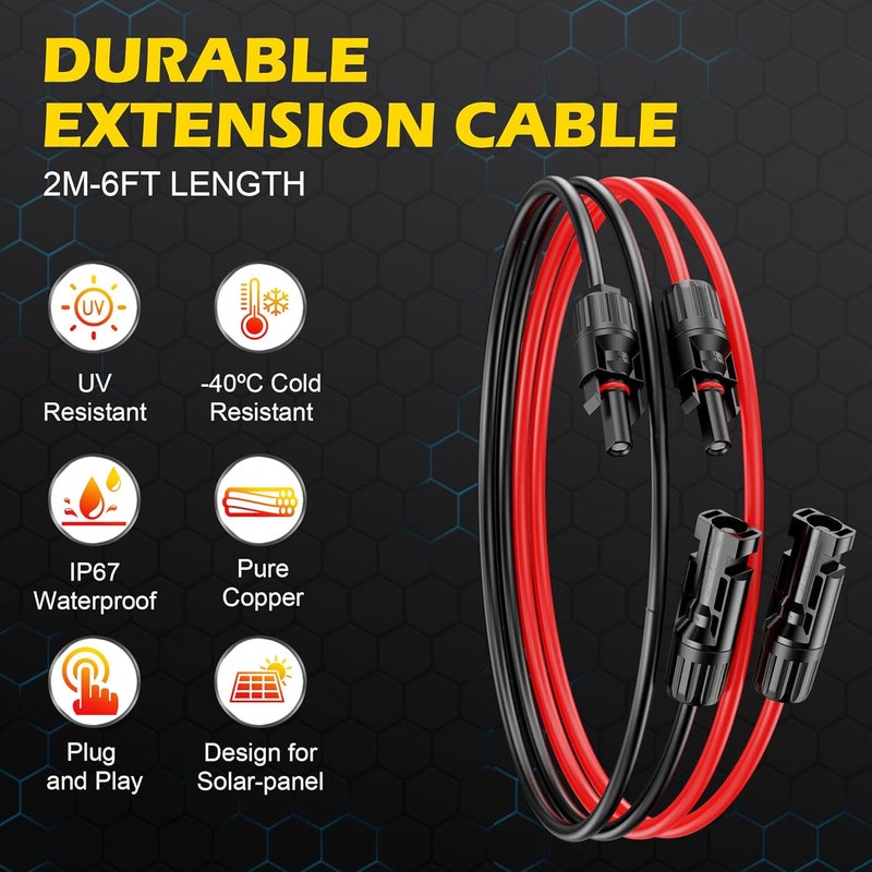 OWINUSTECH 6Ft Solar Cable Solar ExtensionCable,10AWG Solar Panel Extension Cable with Female and Male Connectors,Waterproof SolarExtension Cable Kit (Red and Black). - Image 2